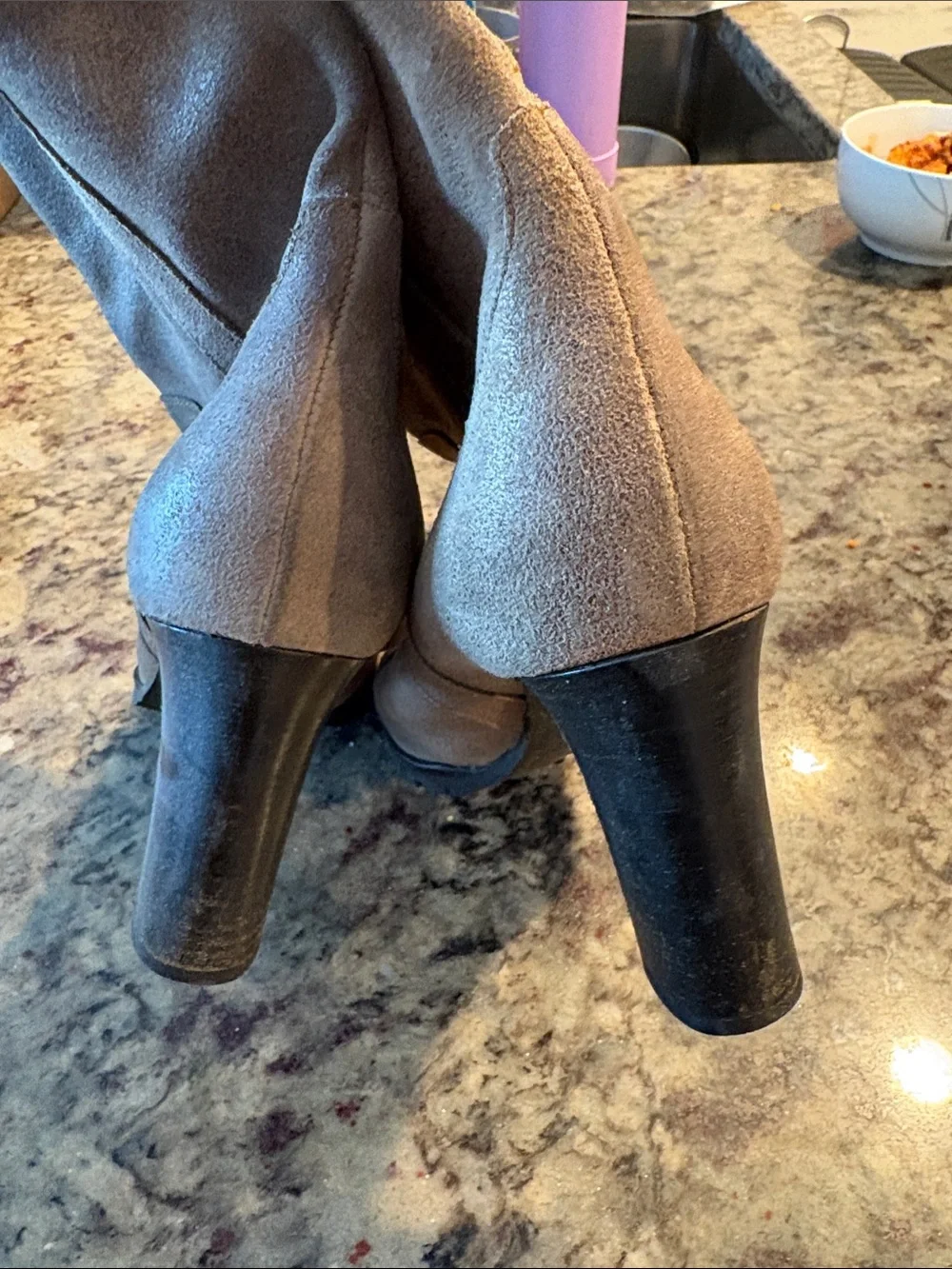 Michael Kors Taupe Suede Mid-Calf Heeled Boots